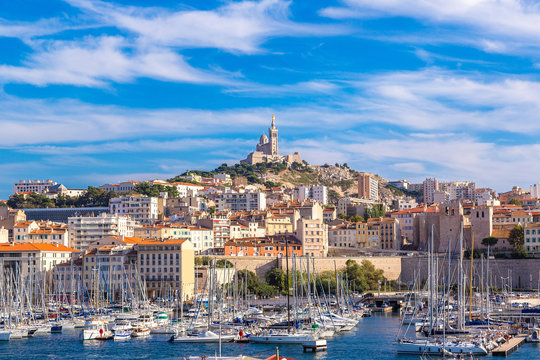 Panoramic view of Marseille old port and historic architecture